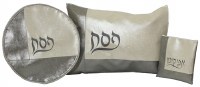 Pesach Covers Set Vinyl 3 Piece Ivory and Stroked Silver Corner Design