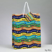 Purim Gift Bag Designed with Gold Foil Accents and Gift Tag