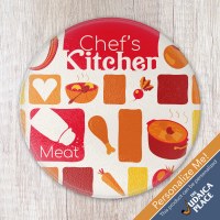Fleishig Round Cutting Board Tempered Glass Geometric Meat Design 8"