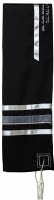 Tallis Viscose Solid Black Shawl Silver Accent Stipes 20" x 72"