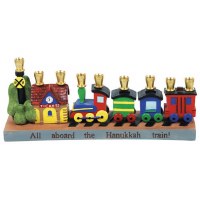 Hand Painted Railroad Trains Children's Candle Menorah Chanukiah