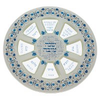 Glass Simanim Plate for Rosh Hashana Pomegranate Design Blue 13.8"