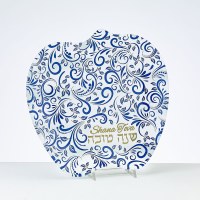 Glass Honey Dish Apple Plate Design Blue 7.6"