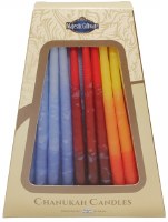 Safed Handcrafted Chanukkah Candles Blue Red and Orange 6" 45 Pack