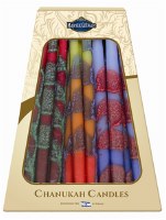 Safed Handcrafted Chanukah Candles Blue Red and Yellow 6" 45 Pack