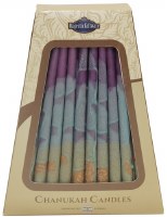 Safed Handcrafted Hanukkah Candles, 6-Inch, Purple/Green, 45-Pack