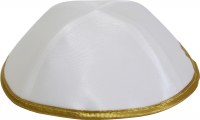 Kippah White Satin with Gold Trim One Size Fits All