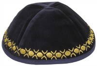 Kippah Navy Velvet with Gold Embroidered Trim