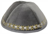 Kippah Grey Velvet with Gold and Silver Embroidered Trim