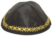 Kippah Black Satin with Gold Embroidered Trim