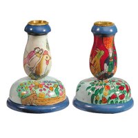 Yair Emanuel Small Wooden Figures Candlesticks