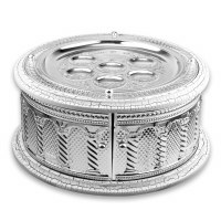 3 Tiered Seder Plate Wood and Silver Plated Pillar Design