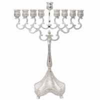 Silver Plated Oil Menorah Filigree Design 11.75"
