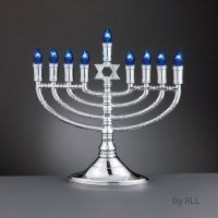 Electric Menorah Silvertone Star of David Premium with Blue Bulbs