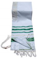 Tallis Prayer Shawl Acrylic Size 24 Green and Gold Stripes 24" x 72"