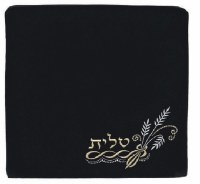 Tallis Bag Large Black Velvet Embroided with Wheat Corner Design
