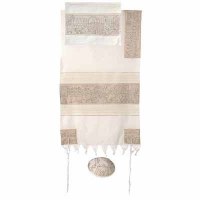Yair Emanuel Embroidered Cotton Tallit -Jerusalem in Silver TFE-2 21" X 77"