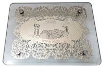 Glass Challah Board Gold Plated Unique Shabbos Design 12" x 16"