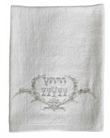 Pesach Towel White Embroidered with Cream and Silver 'Four Cups' Design