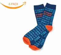 Passover Adult Crew Socks Blue and Orange Fits Shoe Size 8-12 - 6 Pack