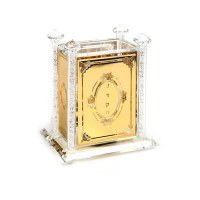 Crystal Tzedakah Box Plated with Gold Color Plate and Crushed Glass Filled Stems