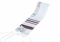 Wool Tallis Designed with Lurex Maroon and Gold Stripes 18" x 72"