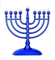Electric Menorah Cordless LED Blue Crystal-Flake Finish with Clear Bulbs