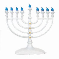 Electric Menorah Cordless LED Traditional White with Blue Bulbs
