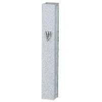 Glass Mezuzah Case Silver Glitter Design 12cm