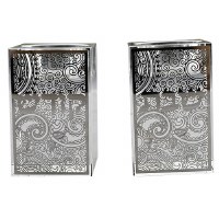 Square Crystal Candlestick Set with Metal Plate Swirl Design