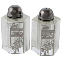 Crystal Salt and Pepper Shaker Set Decorated with Silver Plate