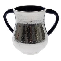 Aluminum Wash Cup Silver with Dark Blue Handles