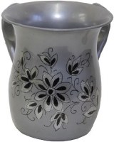 Wash Cup Stainless Steel Etched Silver Flower Design
