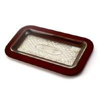 Wood and Silver Challah Tray with Glass Insert