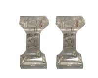 Crystal Candlesticks with Silver Engraved Plate Shabbos Kodesh and Pomegranate Design 4.5"