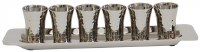 Yair Emanuel Set of 6 Liquor Cups and Tray Silver Colored Hammered Nickel