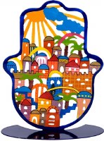 Yair Emanuel Standing Hamsa Laser Cut Colorful Jerusalem Design 7"