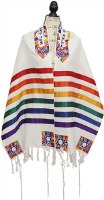 Yair Emanuel Tallis Colorful Stripes and Magen David Design 20"