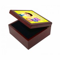 Yarmulka Keeper Box Boy and Blocks Design Yellow