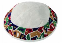Yair Emanuel Embroidered Kippah - Geometrical Multicolored