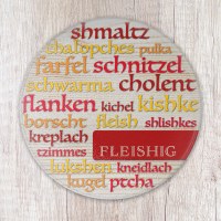 Fleishig Round Cutting Board Tempered Glass Word Cloud Design 8"
