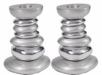 Yair Emanuel Anodized Aluminum Shabbat Candlestick - Stone Tower Silver