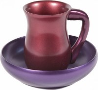 Yair Emanuel Judaica Anodize Aluminum Mayim Achronim Set Red & Purple