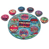 Yair Emanuel Wooden Painted Seder Plate - Oriental Design