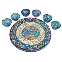 Yair Emanuel Wooden Painted Seder Plate - Peacocks Design