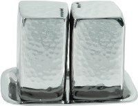 Yair Emanuel Judaica Textured Aluminum Salt and Pepper Square Silver