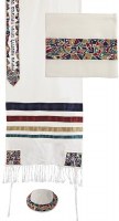 Yair Emanuel Embroidered Raw Silk Tallit - Magen David Multicolor