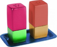 Yair Emanuel Judaica Anodized Aluminum Salt and Pepper Set Square Multicolored