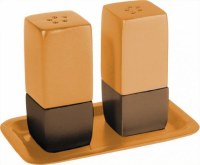 Yair Emanuel Judaica Anodized Aluminum Salt and Pepper Set Square - Gold & Brown