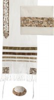 Yair Emanuel Embroidered Raw Silk Tallit - Magen David Gold